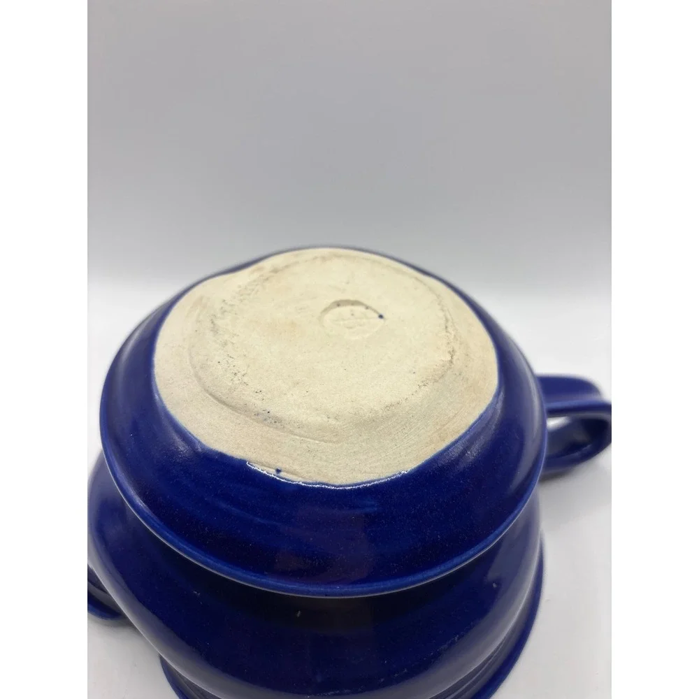 Handmade Ceramic Shaving Scuttle Mug - Cobalt Blue Glaze Signed Studio Pottery